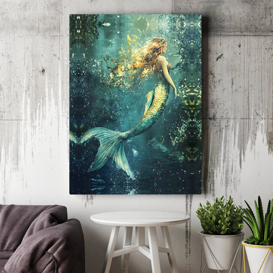 Mermaid Canvas Wall Art | Mystical Underwater Fantasy Scene | Premium Gallery Wrapped Canvas | Fantasy Bedroom Decor Gift