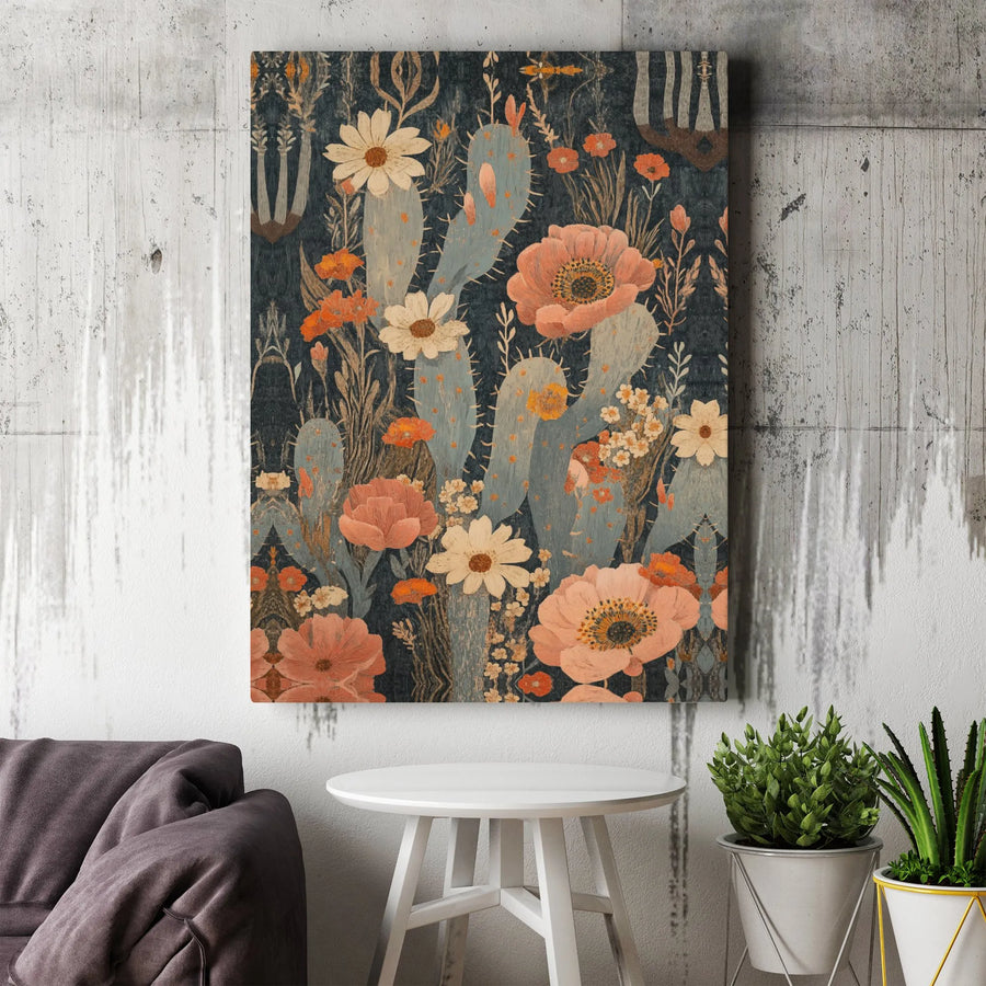 Boho Cactus Wall Art | Desert Wildflower Canvas Print | Gallery-Quality 1.25 Inch Profile | Modern Home Decor Gift