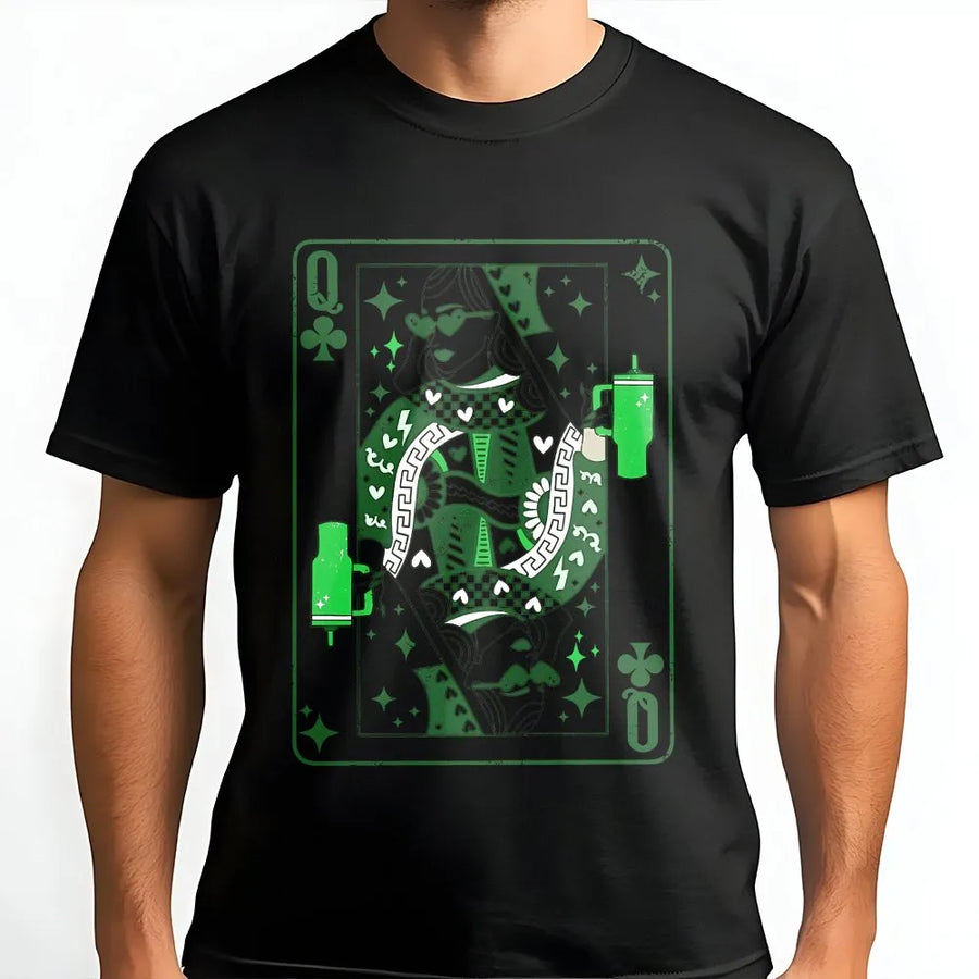 Queen of Clubs St. Patrick's Day T-Shirt | Retro Playing Card Graphic | Premium Cotton Unisex Tee | Funny Pub Crawl Gift for Her