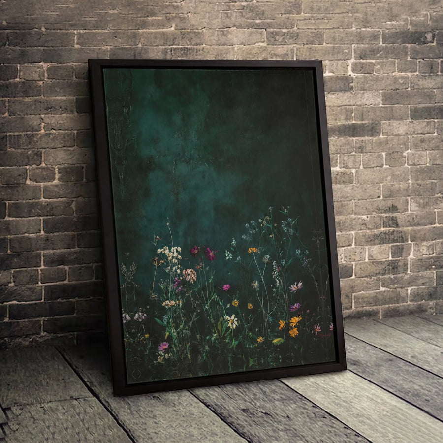 Moody Wildflower Meadow Canvas Wall Art | Dark Botanical Floral Print | Premium Gallery Wrapped | Fine Art Gift for Living Room Decor
