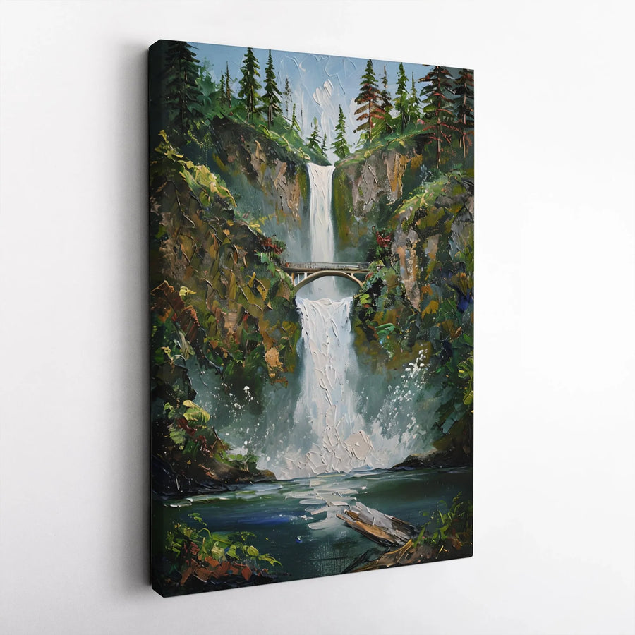 Multnomah Falls Canvas Print | Textured Impressionist Oregon Landscape Wall Art | Gallery Wrapped Premium Decor | Nature Lover Gift for Home Office
