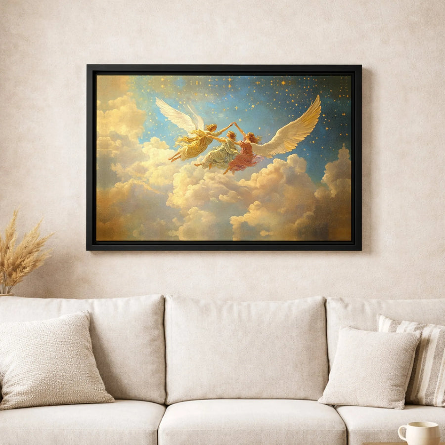 Dancing Angels Canvas Print | Celestial Sky Cloud Wall Art | Premium Gallery Wrapped Decor | Spiritual Home Office Gift