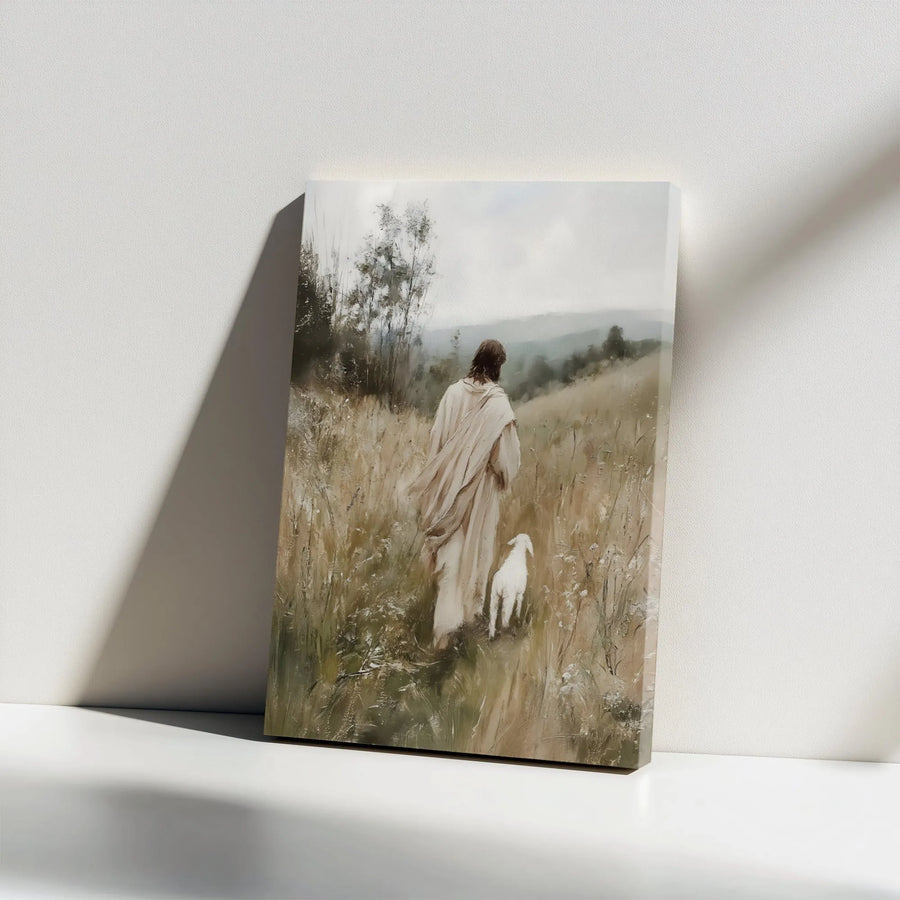 Jesus and Lamb Canvas Wall Art | Rustic Christian Farmhouse Decor | Premium Gallery Quality Print | Inspirational Faith Gift