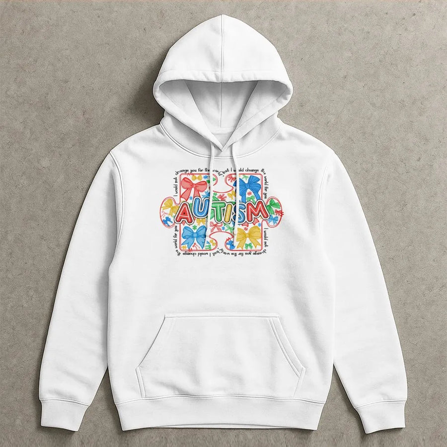 Autism Awareness Hoodie | Colorful Puzzle Piece Bow Graphic | Soft Cotton Tee | Neurodiversity Advocate Support Gift