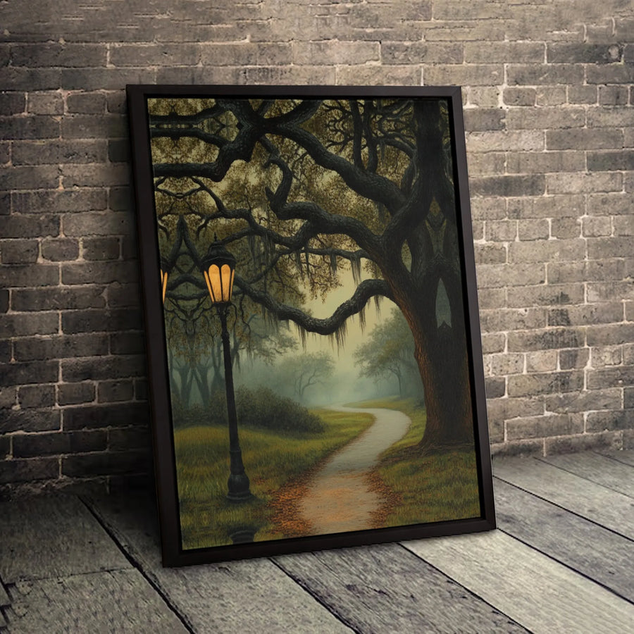 Misty Southern Oak Canvas Print | Ethereal Spanish Moss Landscape | Premium Gallery-Wrapped Wall Art | Nature Lover Home Decor Gift