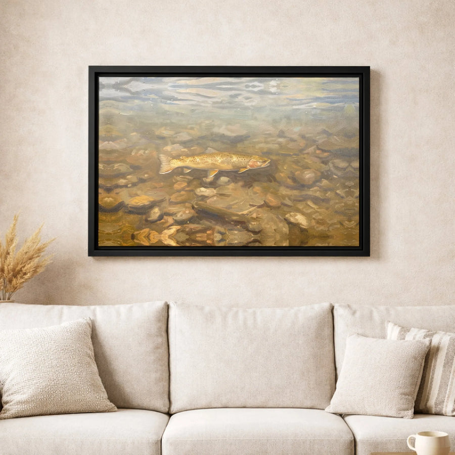 Trout Fishing Canvas Wall Art | Realistic Brown Trout Underwater Painting | Gallery-Wrapped Premium Decor | Gift for Anglers and Nature Lovers