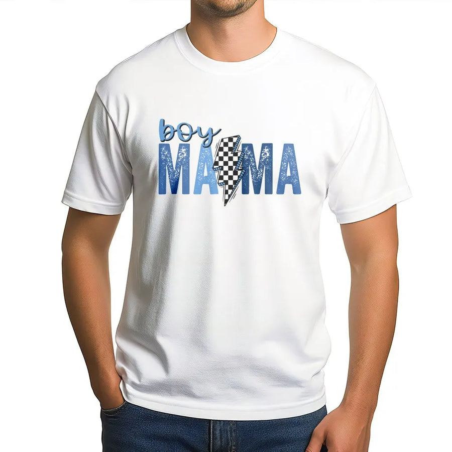 Boy Mama Shirt | Racing Theme Checkered Flag Graphic Tee | Premium Cotton | Mother's Day Gift for Mom of Boys