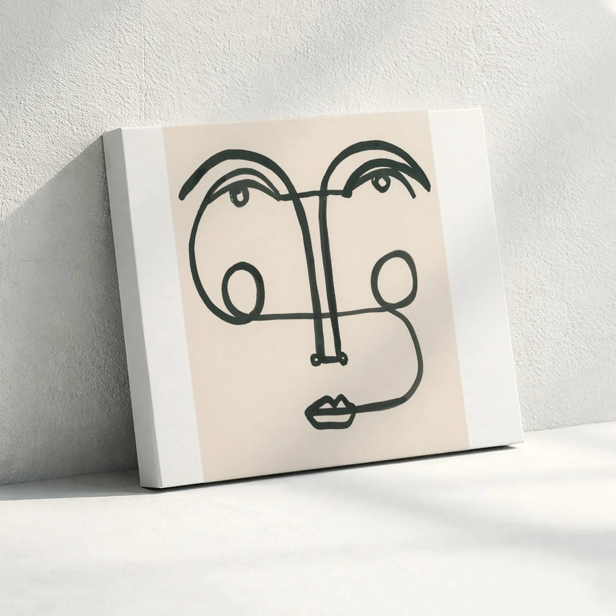 Abstract Face Line Art Canvas | Modern Single Line Portrait | Premium Gallery Wrapped Print | Minimalist Living Room Wall Decor Gift