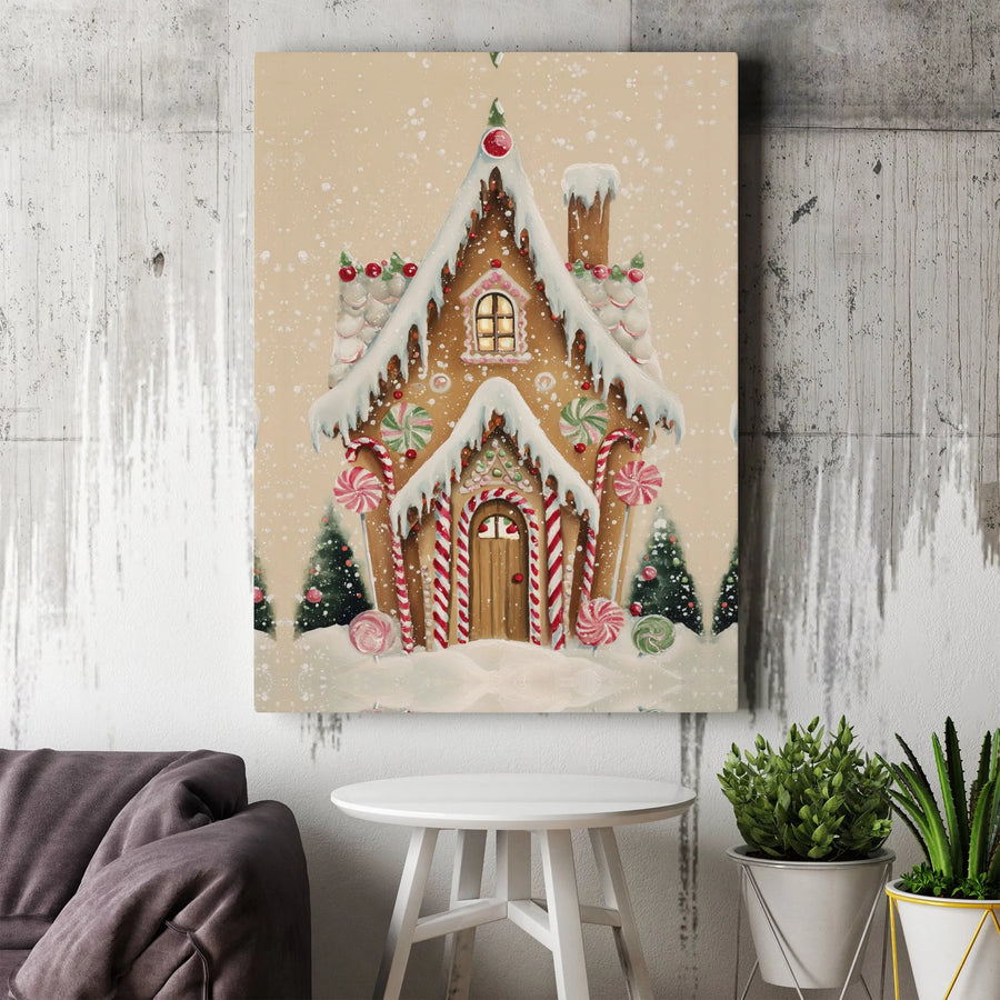 Gingerbread House Christmas Canvas Wall Art | Whimsical Candy Cane Holiday Decor | Premium Fade-Resistant Print | Festive Seasonal Gift for Home
