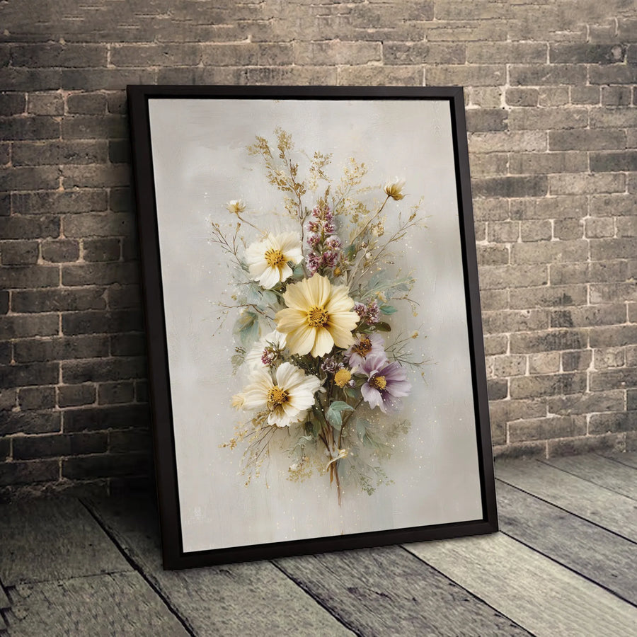 Wildflower Bouquet Canvas Wall Art | Vintage Floral Oil Painting Style | Premium 1.25-Inch Gallery Wrap | Elegant Home Decor Gift for Her