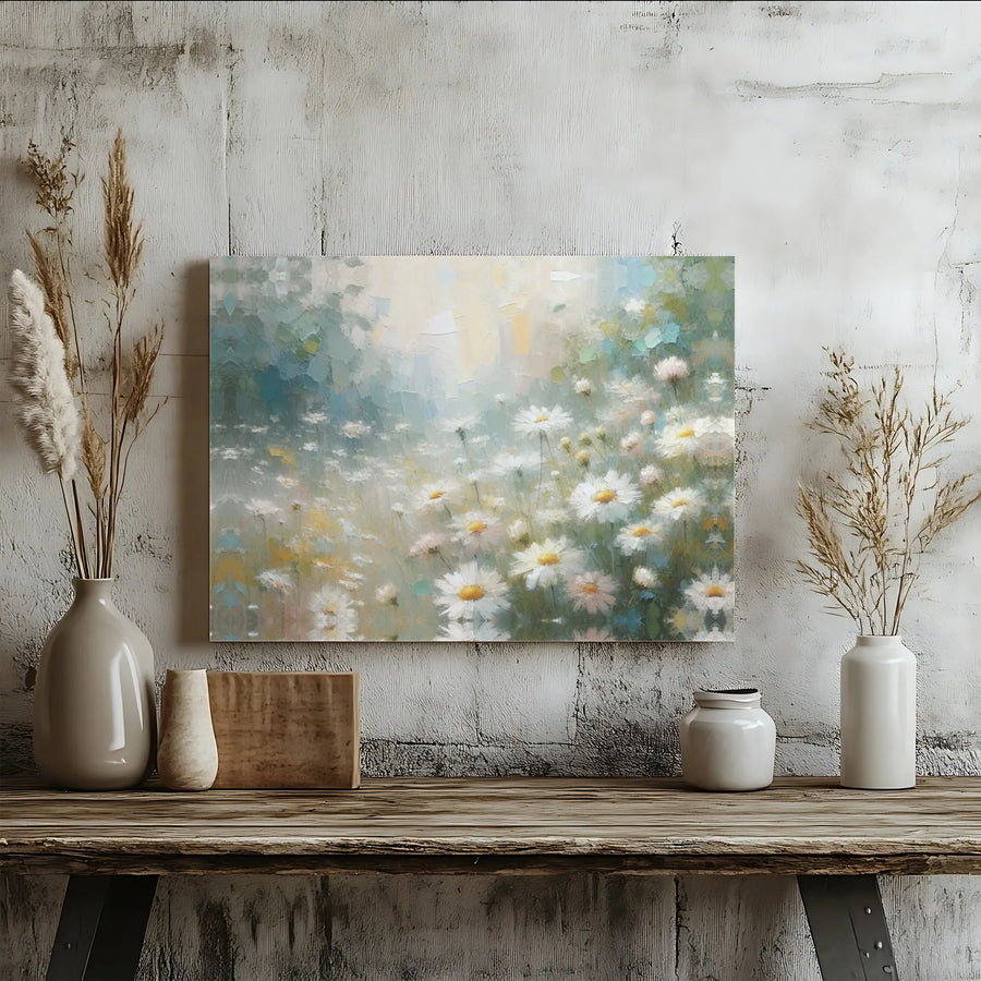 Impressionist Daisy Field Canvas Art | Abstract Wildflower Meadow Painting | Premium Gallery Wrapped Canvas | Living Room Decor Gift