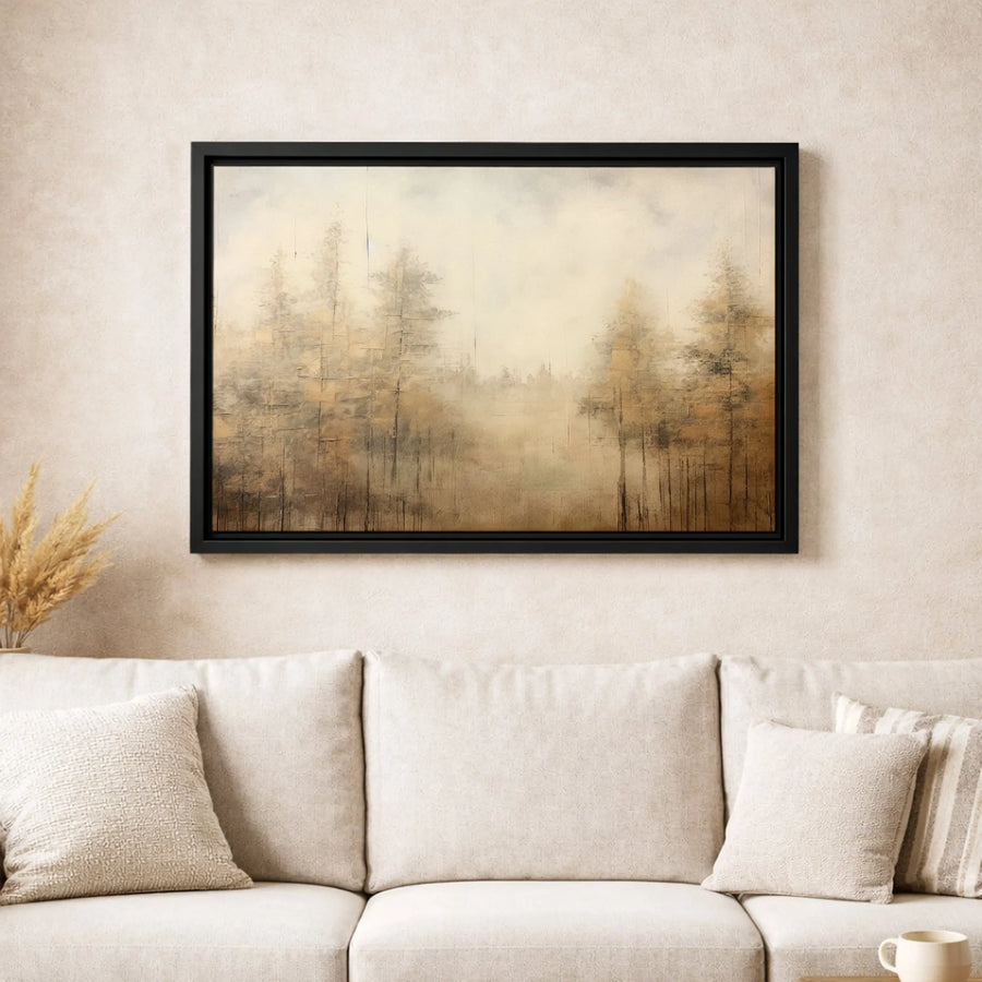Abstract Misty Forest Canvas Wall Art | Neutral Woodland Landscape Print | Gallery Wrapped Premium Canvas | Modern Farmhouse Home Decor Gift