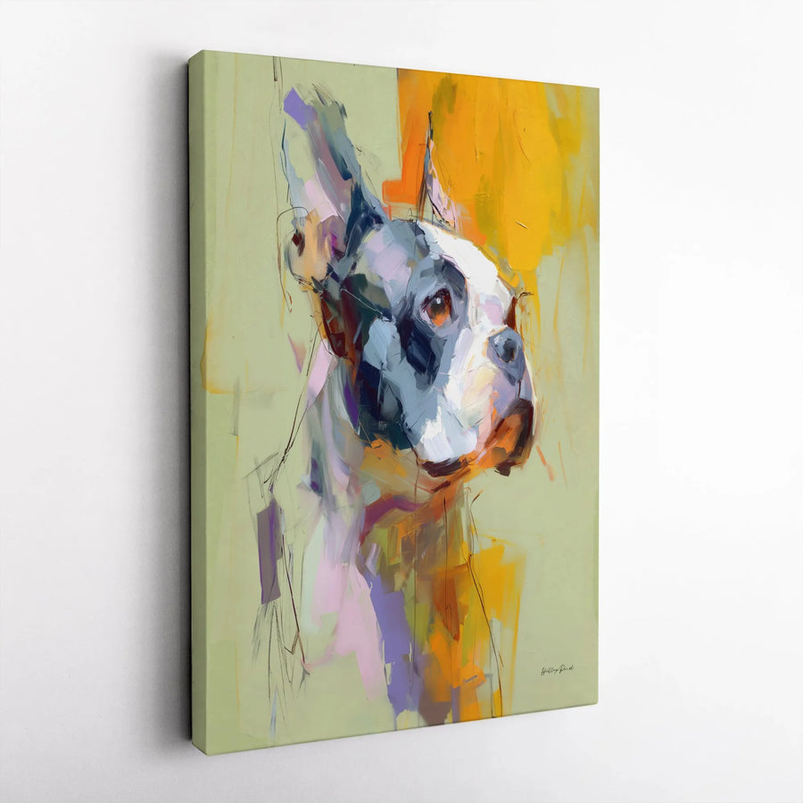 Boston Terrier Canvas Wall Art | Abstract Dog Portrait Painting | Premium Thick Gallery Canvas | Modern Home Decor Gift for Dog Lover
