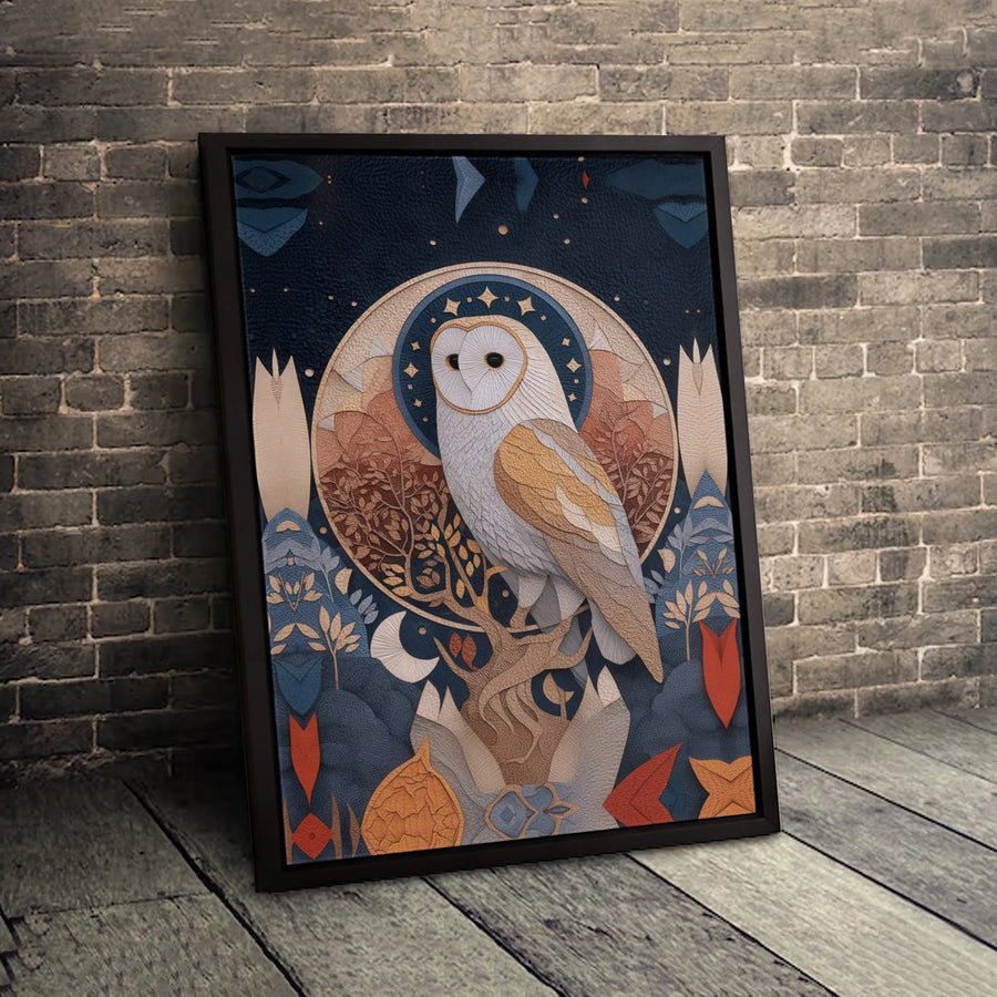 Barn Owl Wall Art | Celestial Moon And Stars Graphic | Premium 1.25 Inch Canvas Print | Nature Inspired Modern Home Decor Gift