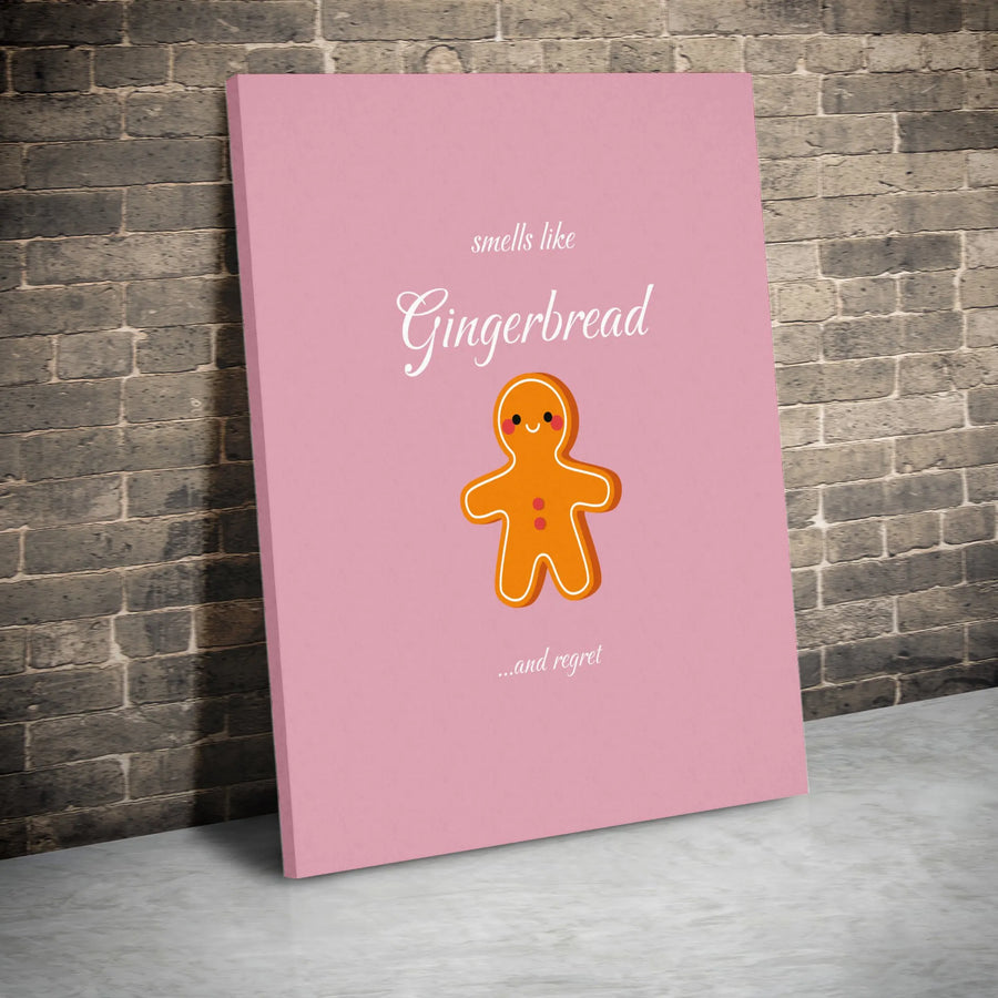Funny Gingerbread Man Canvas Print | Smells Like Regret Holiday Wall Art | Premium Gallery Wrapped Decor | Humorous Christmas Gift For Home