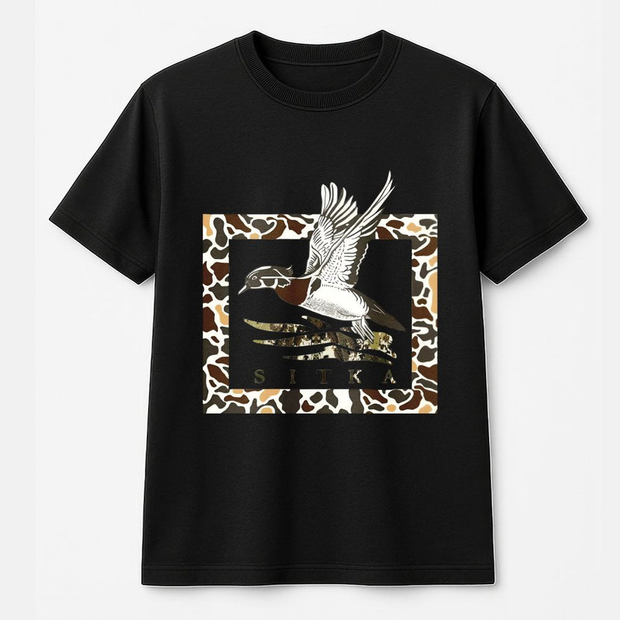 Duck Hunting T-Shirt | Wood Duck Camo Graphic Print | 100% Cotton Premium Tee | Wildlife Waterfowl Apparel Gift for Hunters
