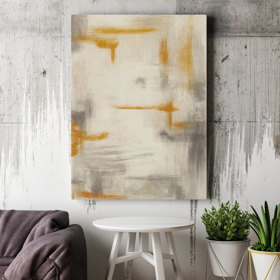 Abstract Wall Art Canvas | Minimalist Brush Stroke Painting in Ochre & Grey | Premium Gallery Wrapped Canvas Print | Modern Living Room & Office Decor Gift