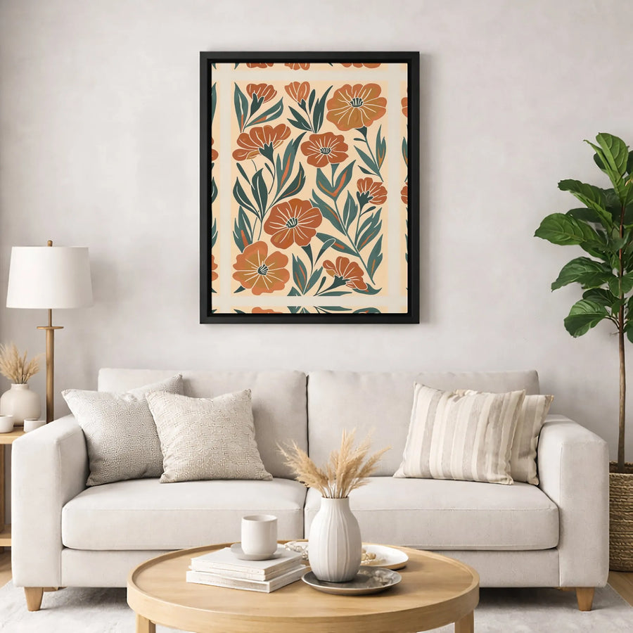 Retro Floral Canvas Wall Art | Mid-Century Modern Botanical Print | Premium Gallery-Wrapped 1.25" Profile | Earthy Tone Aesthetic Decor