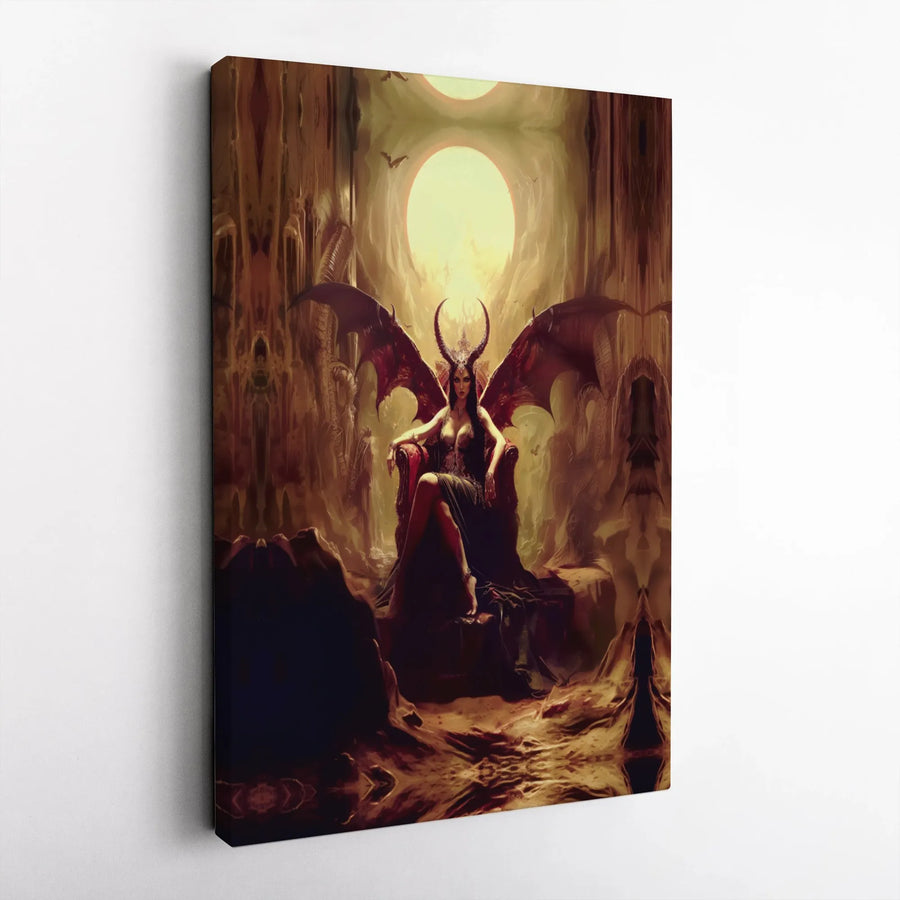 Demon Queen Wall Art | Dark Fantasy Gothic Throne Canvas | Premium Gallery Wrapped Decor | Occult Home Decor For Horror Fans