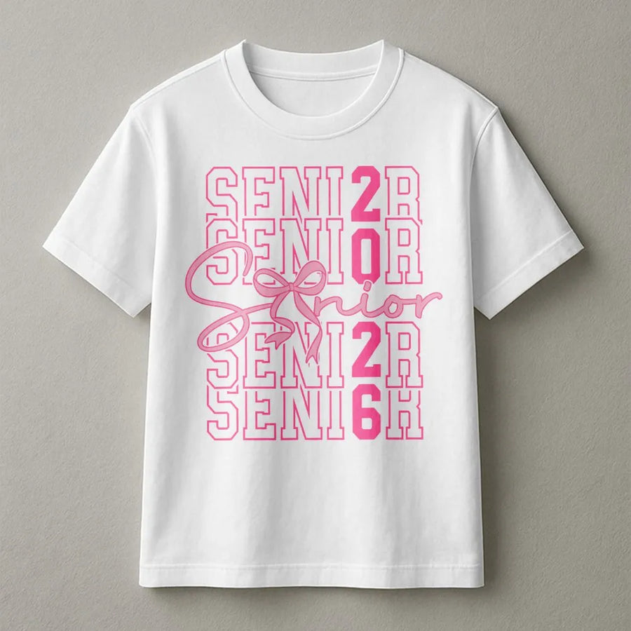 Senior 2026 T-Shirt | Cute Pink Bow Graduation Design | Soft Premium Cotton Tee | Perfect Class Of 2026 Gift For High School Seniors