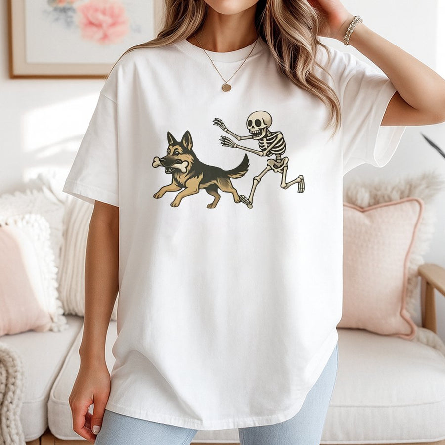German Shepherd Halloween T-Shirt | Spooky Skeleton Dog Graphic | Premium 100% Cotton Tee | Gift for Dog Lovers & Pet Owners