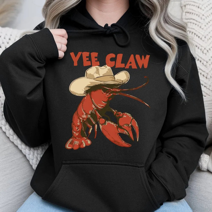 Yee Claw Hoodie | Funny Cowboy Crawfish Graphic | Premium Cotton Blend | Unique Southern Humor Gift for Men and Women
