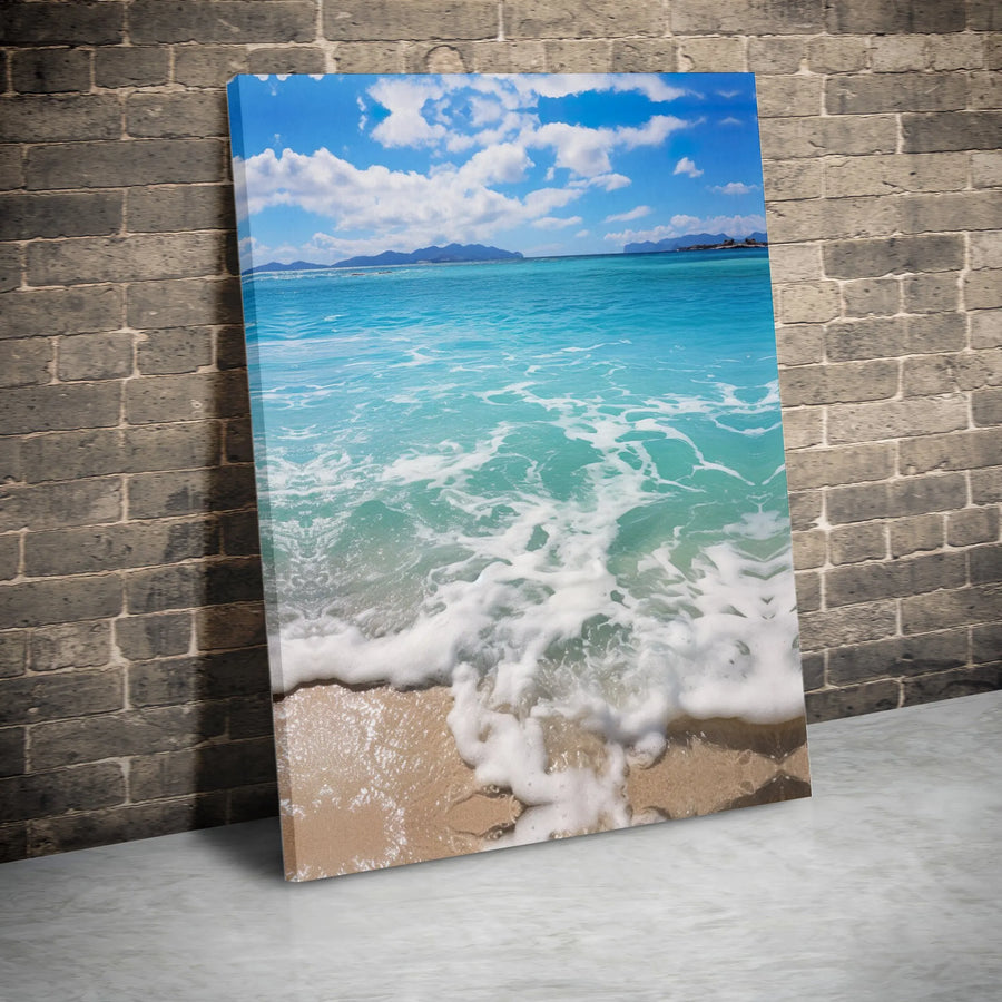 Ocean Beach Canvas Wall Art | Calm Turquoise Sea & Sand Photography | Premium Gallery Wrap Canvas | Coastal Home Decor Gift
