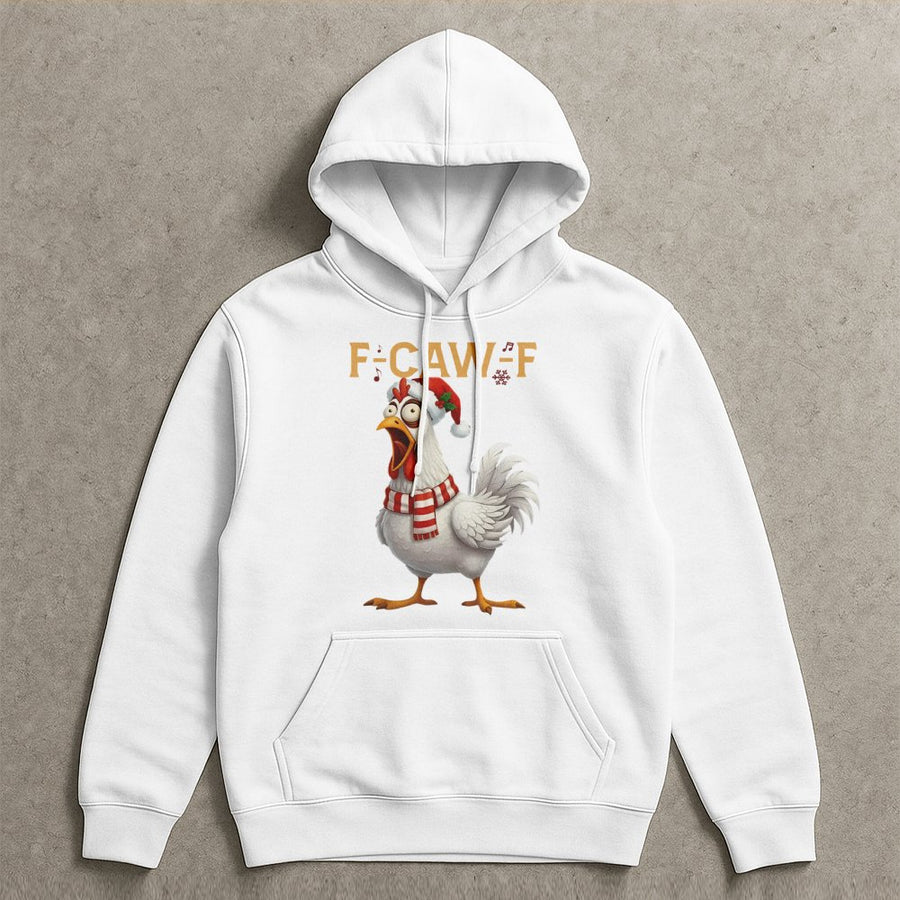 Funny Chicken Christmas Hoodie | F-Caw-F Music Note Graphic | Premium Soft Unisex Sweatshirt | Cute Farm Animal Holiday Gift for Men and Women