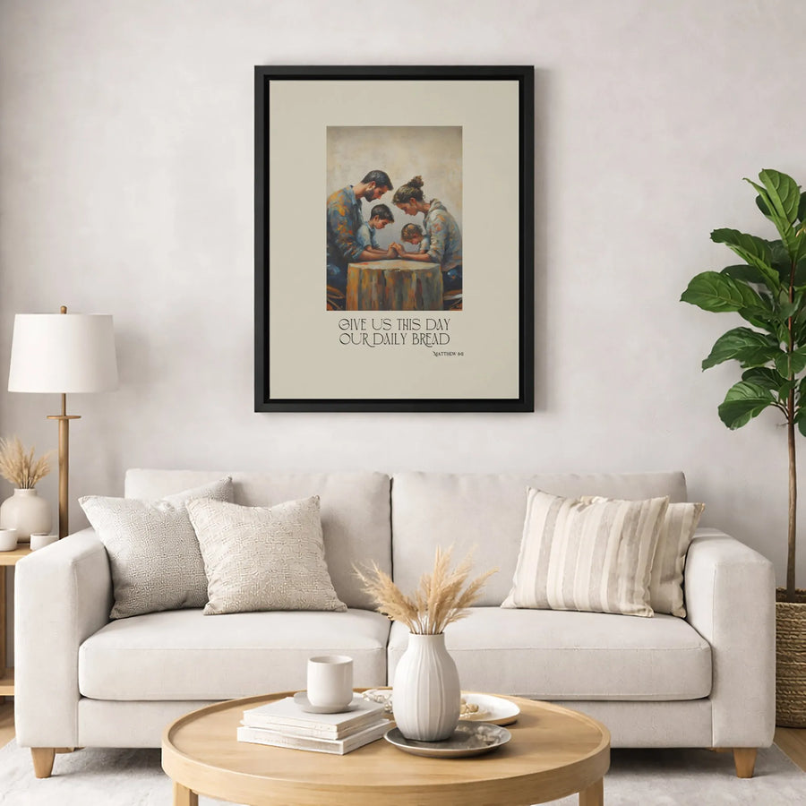 Family Prayer Wall Art | Give Us This Day Our Daily Bread Matthew 6:11 Scripture Print | Gallery Wrapped Premium Canvas | Christian Home Decor Gift