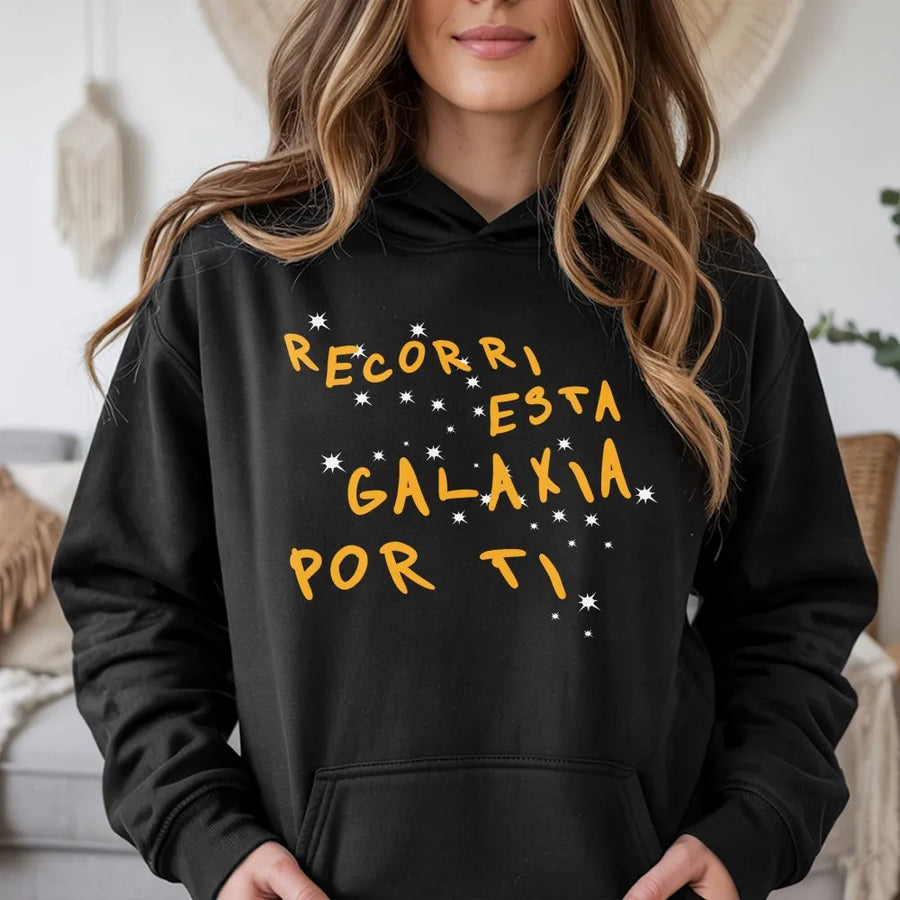 Recorri Esta Galaxia Por Ti Hoodie | Spanish Love Quote with Stars | Premium Unisex Cotton Sweatshirt | Romantic Anniversary Gift for Couple