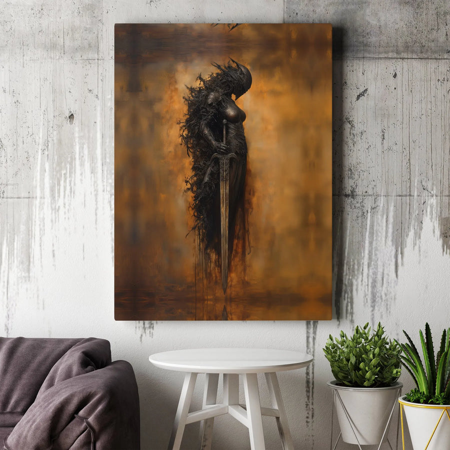 Dark Fantasy Canvas Print | Abstract Female Knight with Sword | Premium Gallery Wrapped Canvas | Fantasy Art Collector Gift