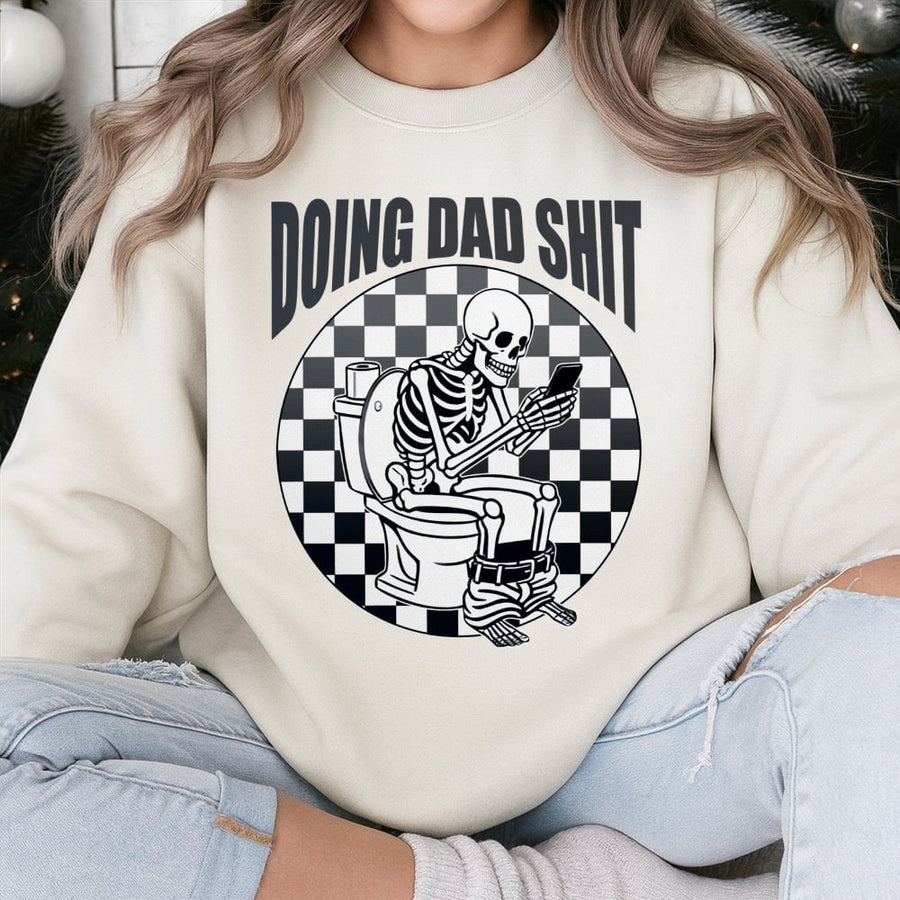 Doing Dad Shit Sweatshirt | Funny Skeleton Phone Toilet Design | Premium Cotton Blend | Humorous Father's Day 2026 Gift for Dad or Husband