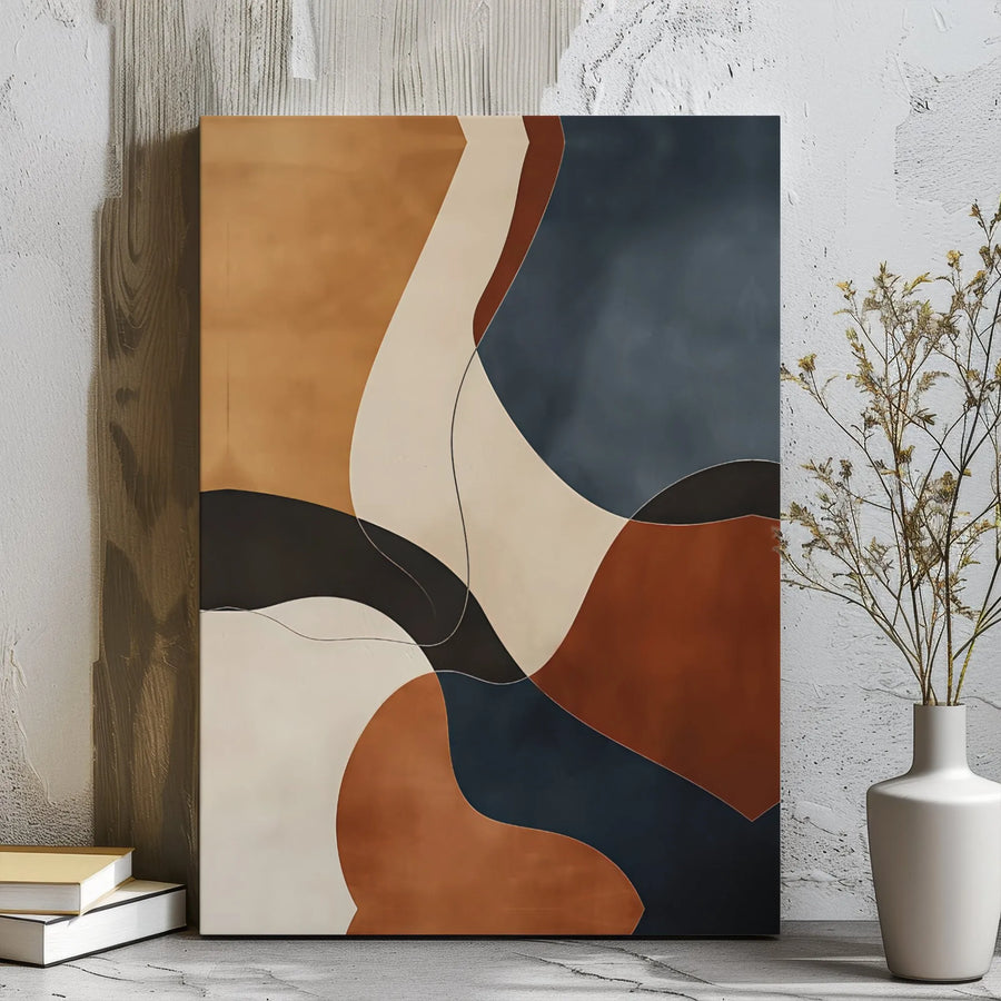 Abstract Wall Art Canvas | Mid Century Modern Organic Shapes Print | Premium Gallery Wrapped Decor | Earth Tone Living Room Wall Decor