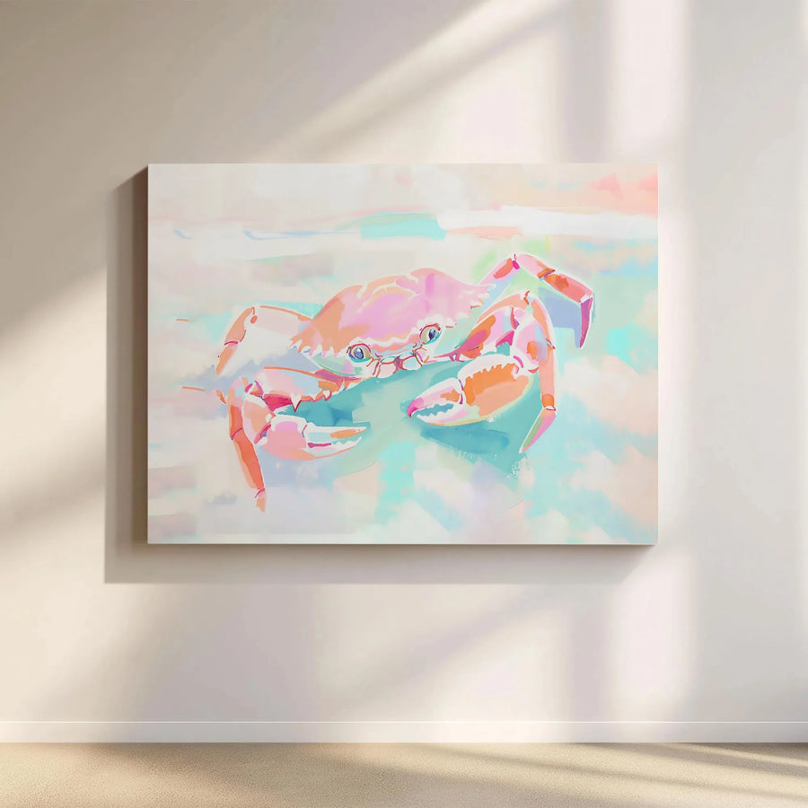 Coastal Crab Canvas Wall Art | Modern Watercolor Ocean Animal Print | Premium Gallery Wrapped Canvas | Beach House & Nursery Decor Gift