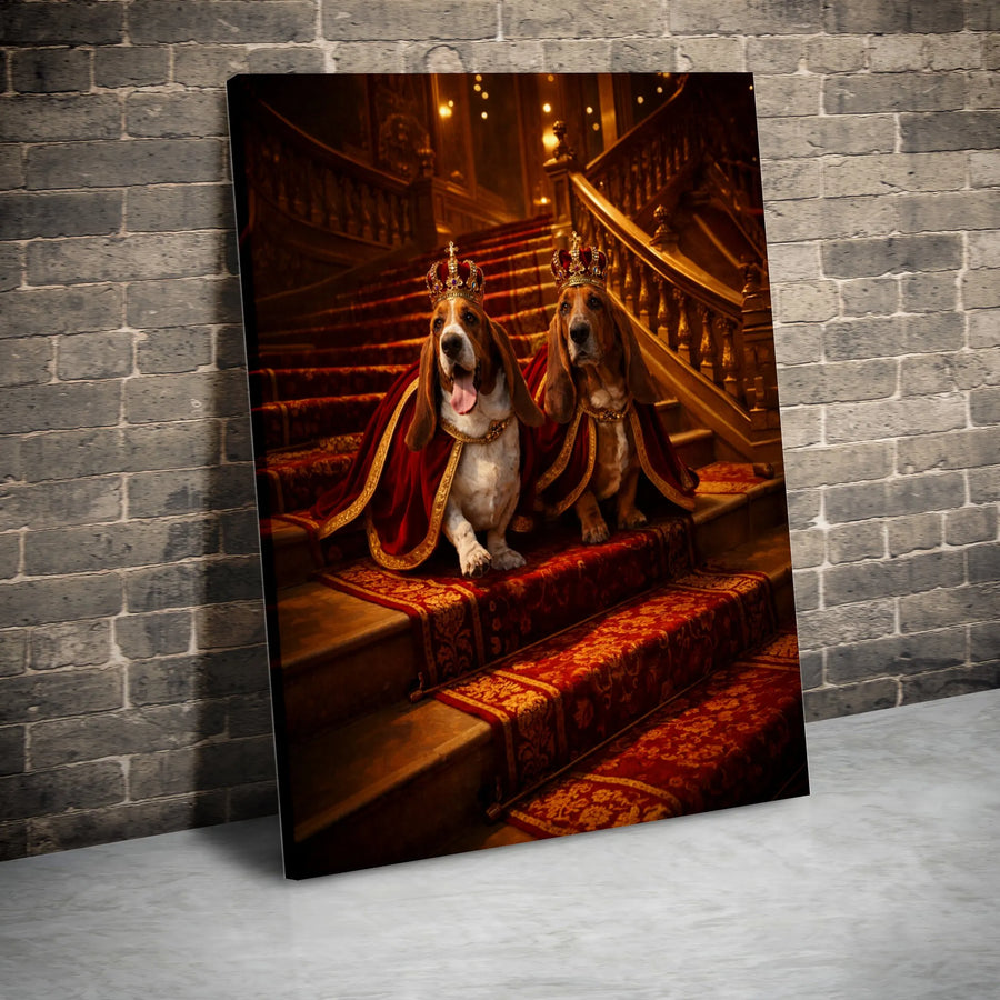 Royal Basset Hound Canvas Wall Art | Regal Dog King & Queen Portrait | Premium Matte Canvas | Unique Gift for Basset Hound Owner