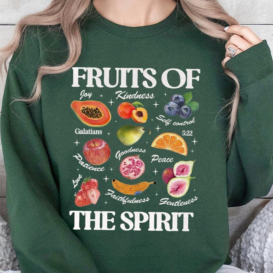Fruits Of The Spirit Sweatshirt | Galatians 5:22 Bible Verse Graphic | Premium Cotton Blend Crewneck | Christian Faith Apparel Gift For Her