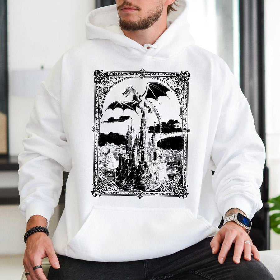 Dragon Castle Hoodie | Dark Fantasy Medieval Art Print | Premium Cotton Blend Streetwear | Aesthetic Fantasy Lover Gift