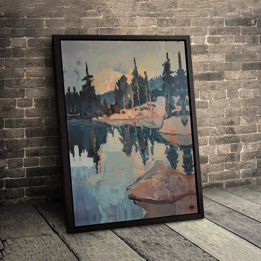 Abstract Forest Lake Landscape Canvas | Serene Tree Reflection Wall Art | Premium Gallery Wrapped 1.25" Profile | Modern Nature Home Decor