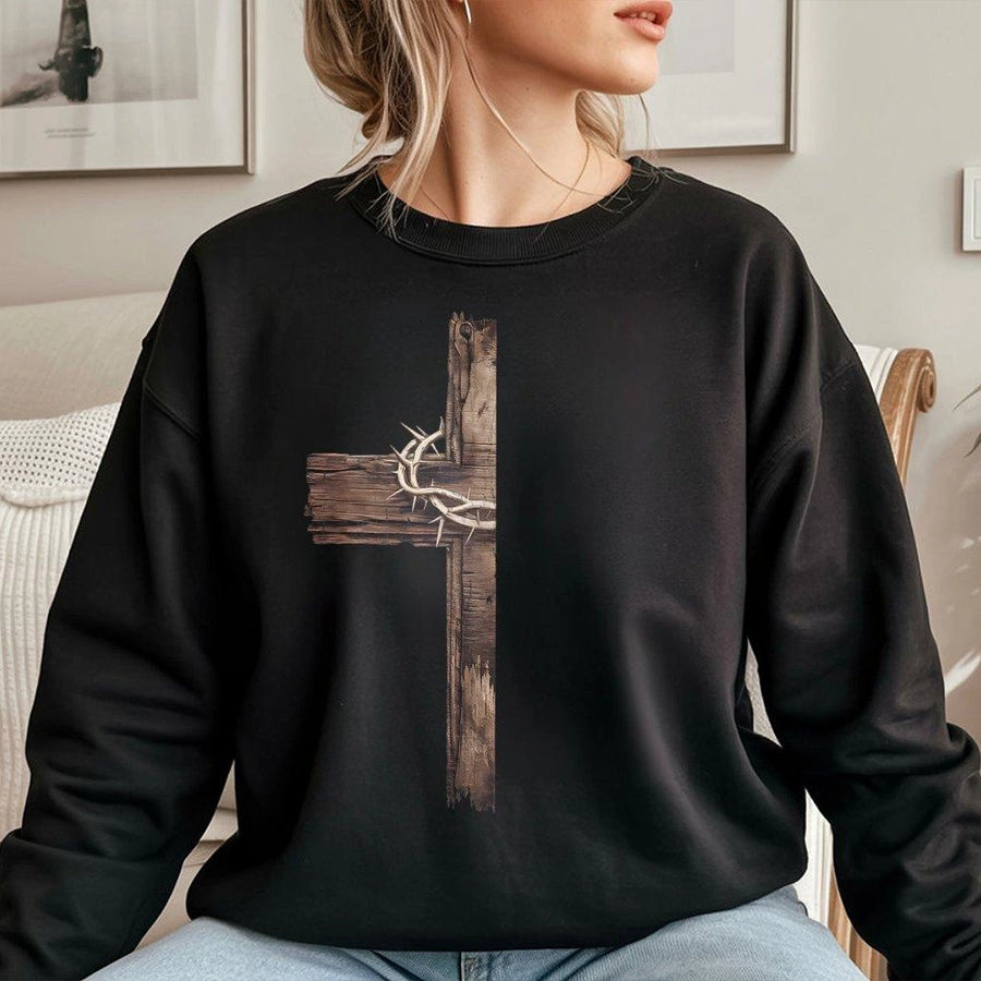 For God So Loved The World John 3:16 Sweatshirt | Rustic Wooden Cross Graphic | Premium Cotton Blend | Christian Faith Gift for Men and Women
