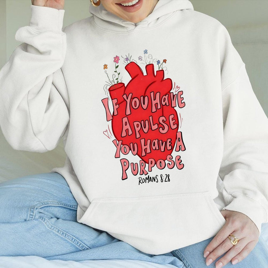 If You Have A Pulse You Have A Purpose Hoodie | Floral Anatomical Heart Bible Verse Design | Premium Cotton Blend | Christian Faith Gift For Her
