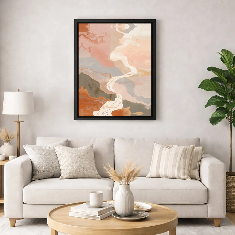 Abstract River Wall Art | Modern Terracotta and Blush Canvas Print | Premium Gallery-Wrapped Decor | Minimalist Living Room Home Gift