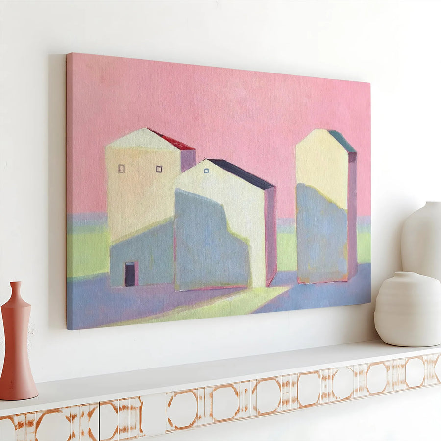Abstract Cityscape Canvas Print | Minimalist Pastel Buildings Painting | Premium Gallery Wrap Canvas | Modern Living Room Wall Decor