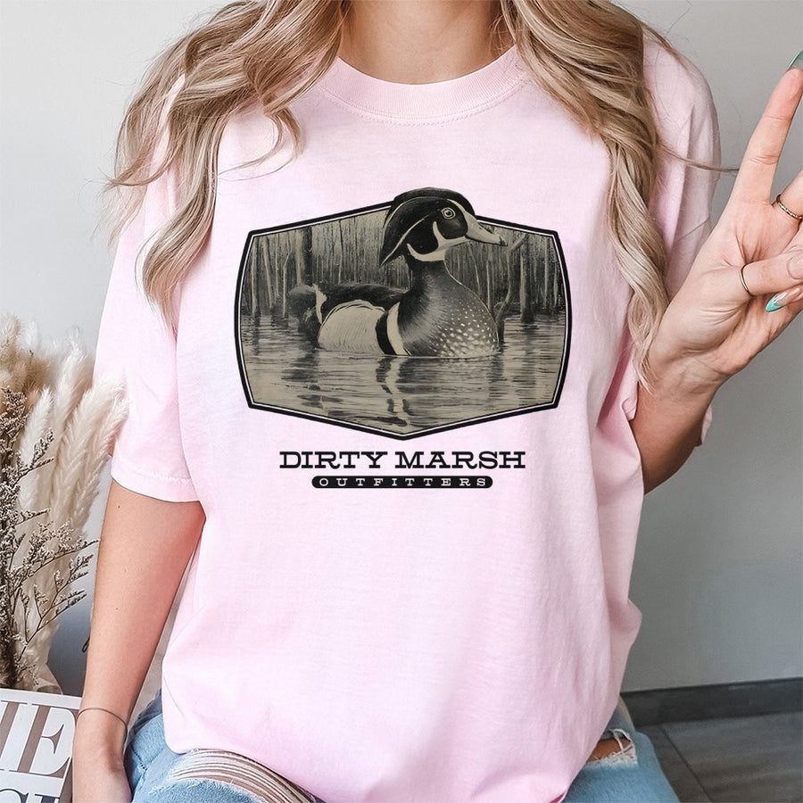 Wood Duck Graphic T-Shirt | Hand Drawn Wildlife Illustration | Premium 100% Cotton Tee | Gift for Hunters and Nature Lovers