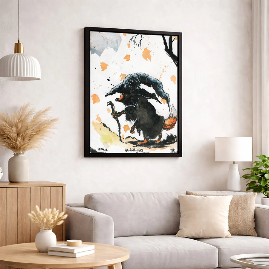 Witch Fox Canvas Wall Art | Whimsical Watercolor Forest Creature Portrait | Premium Gallery-Wrapped Decor | Unique Gift for Animal Lovers