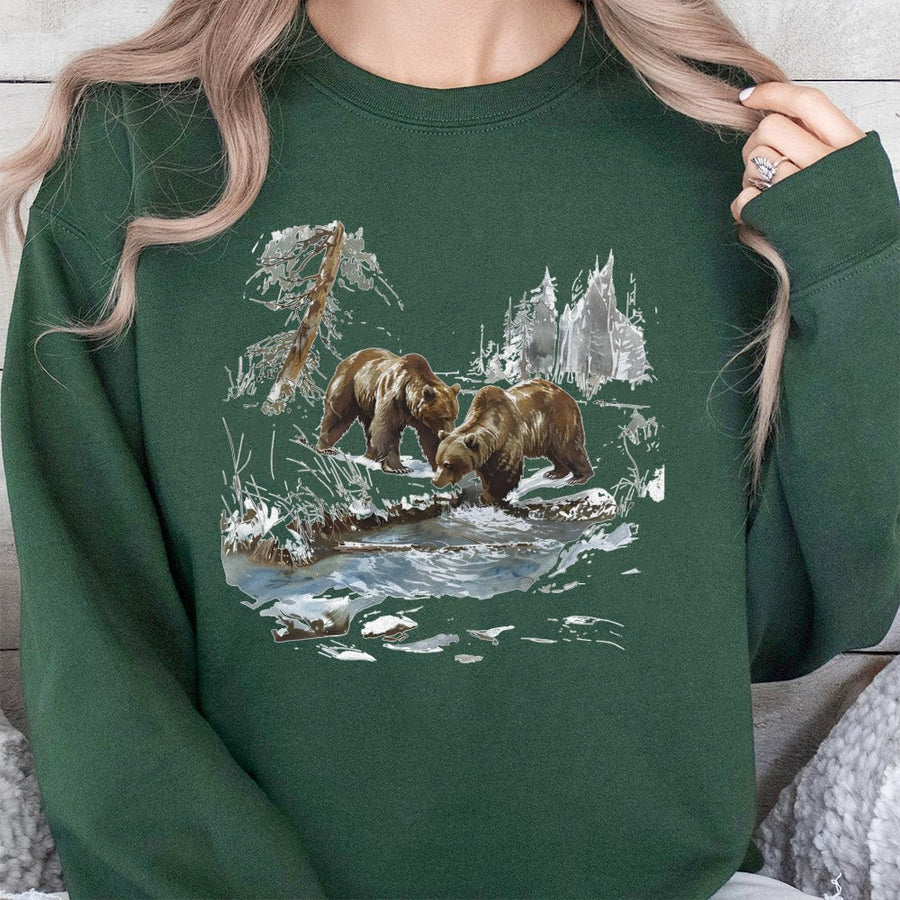 Grizzly Bear Sweatshirt | Retro Wilderness Nature Graphic | Premium Cotton Blend | Unisex Nature Lover Gift for Men and Women