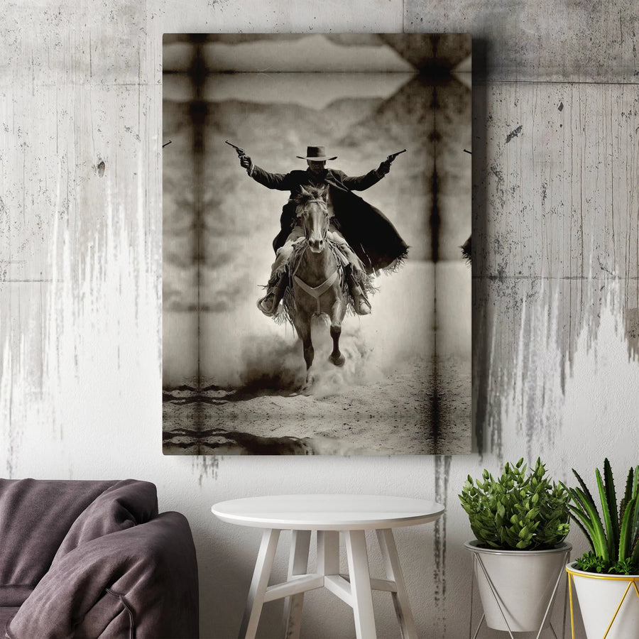 Western Cowboy Canvas Print | Vintage Gunslinger on Horseback Art | Gallery Quality Thick Canvas | Rustic Man Cave Decor Gift for Men
