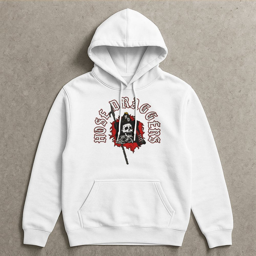 Hose Draggers Firefighter Hoodie | Skull Fire Dept Graphic | Premium Cotton Blend | Gift For Fireman Firewoman Firefighter Academy