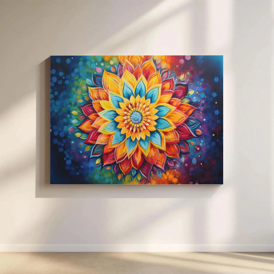 Vibrant Mandala Canvas Print | Abstract Floral Meditation Art | Premium Gallery Wrapped Canvas | Bohemian Home Decor Gift for Yoga Studio
