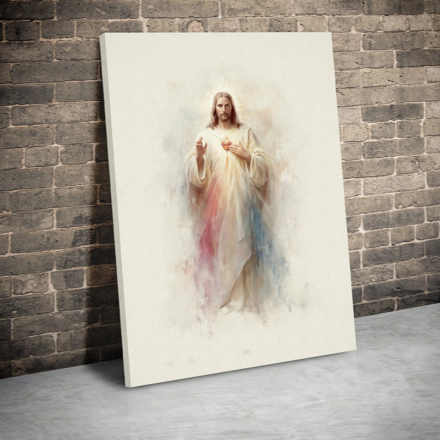 Divine Mercy Jesus Canvas Wall Art | Watercolor Portrait Print | 1.25 Inch Gallery Wrap | Religious Christian Home Decor Gift
