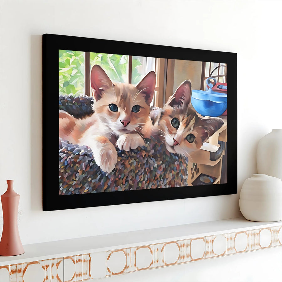 Two Kittens Canvas Wall Art | Whimsical Painterly Cat Portrait | Premium 1.25" Gallery Wrap | Perfect Gift for Cat Lovers & Home Decor
